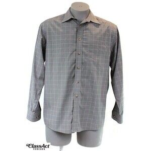 Jos. A. Bank Men's Travelers Collection Gray Plaid Check Button Down L/S Shirt L